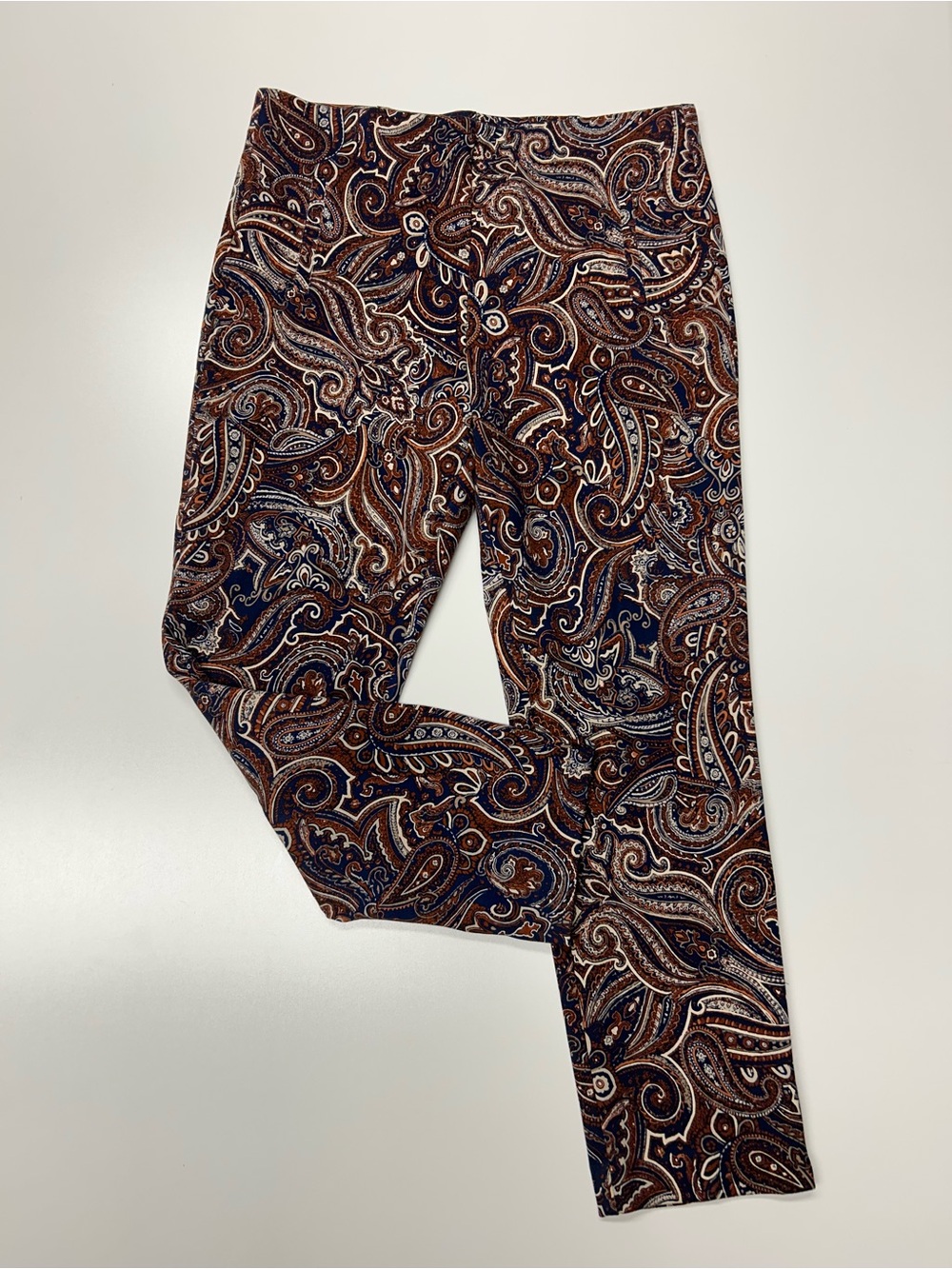 Chico's Paisley Print Pants in Brown & Navy